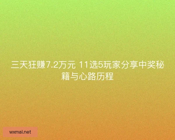 三天狂赚7.2万元 11选5玩家分享中奖秘籍与心路历程