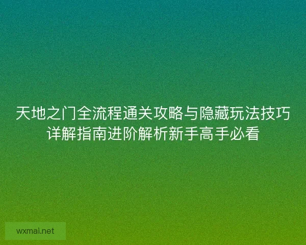 天地之门全流程通关攻略与隐藏玩法技巧详解指南进阶解析新手高手必看